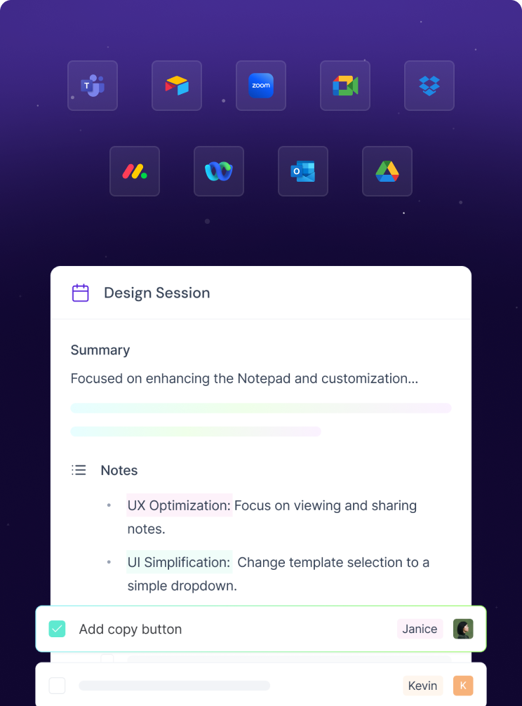 Fireflies.ai integrations interface displaying various app connections for enhanced meeting transcription and workflow automation