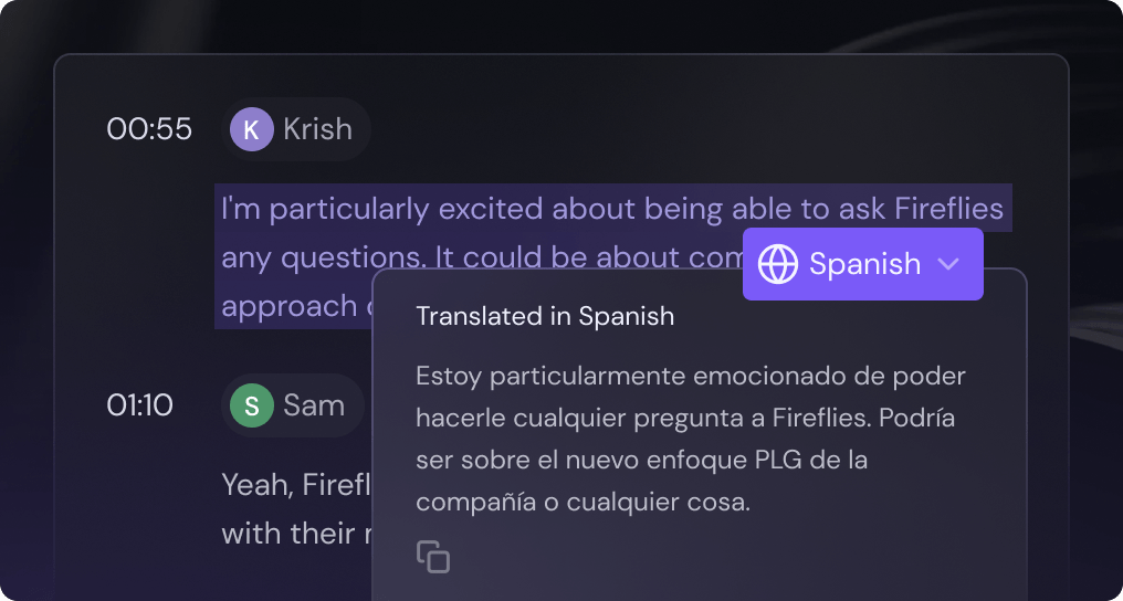 Translate transcripts to any language.