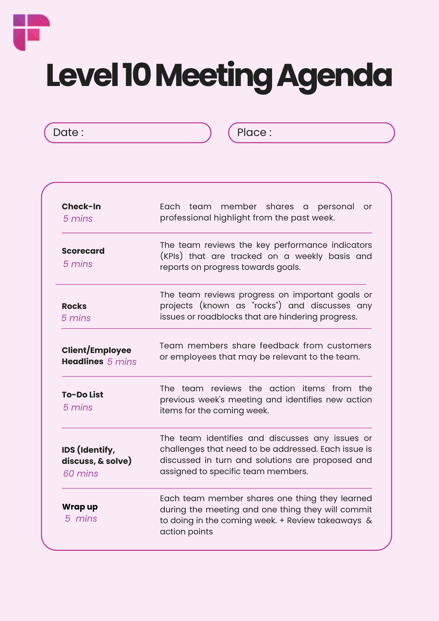 What Are Level 10 Meetings Free Template Fireflies