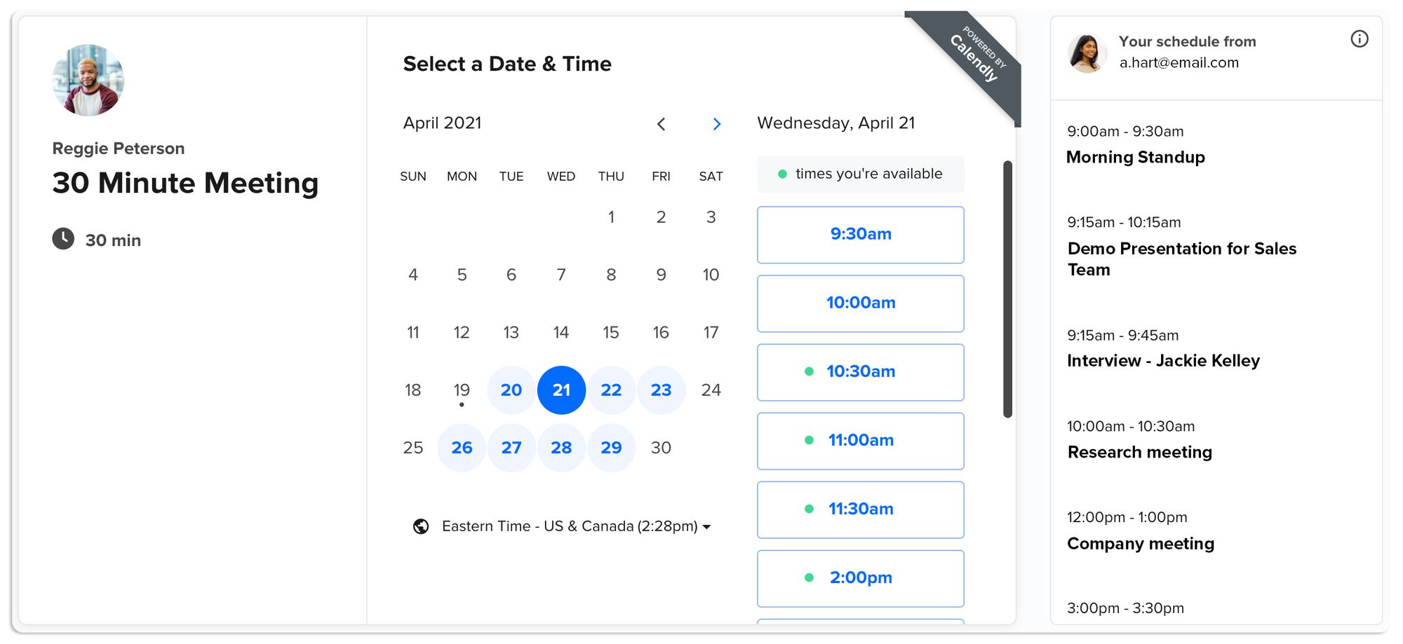 Online meeting tool for scheduling: Calendly