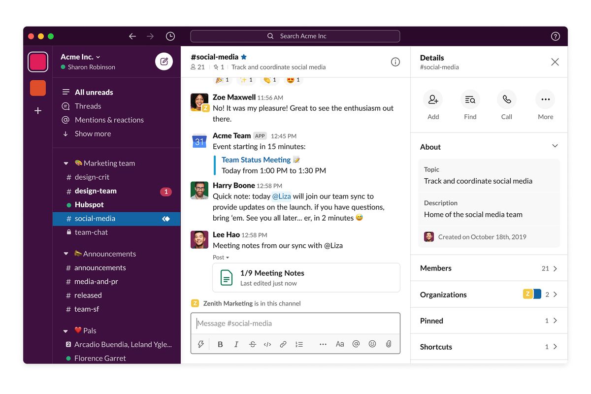 Online meeting tool: Slack