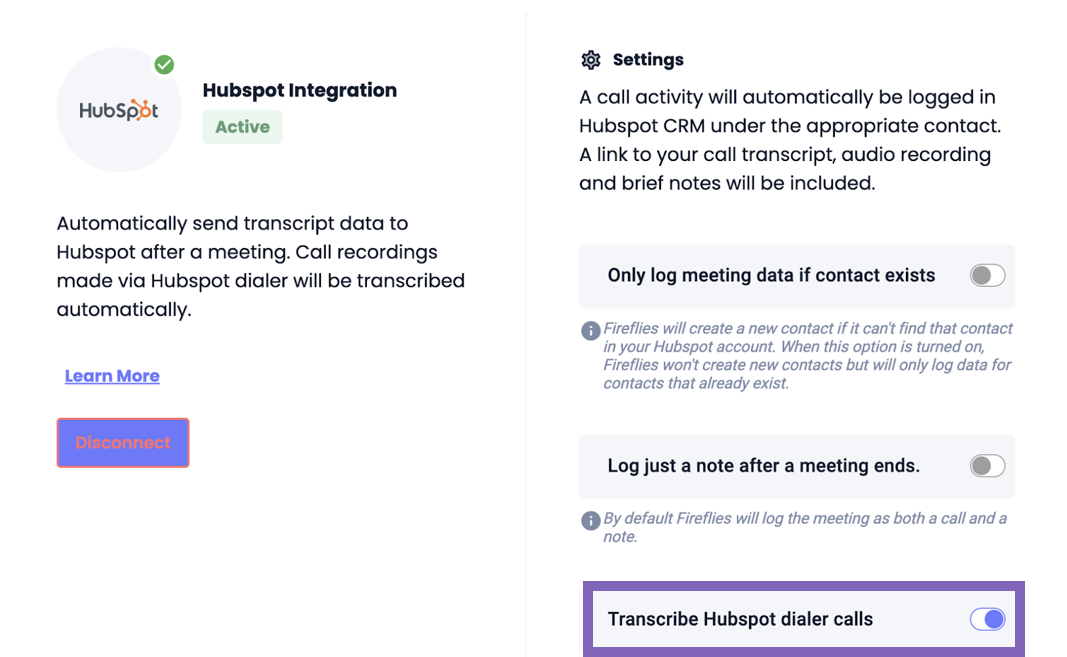 HubSpot dialer settings