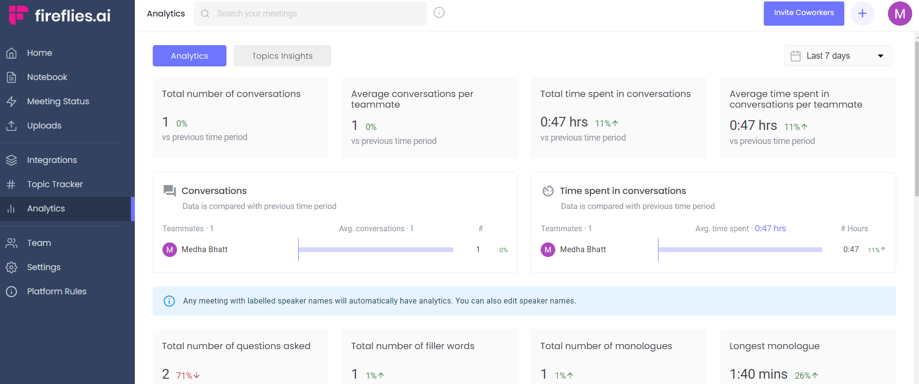 Fireflies analytics dashboard