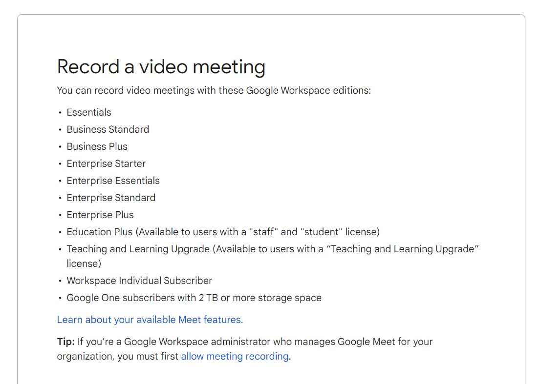 Who can record Google Meet