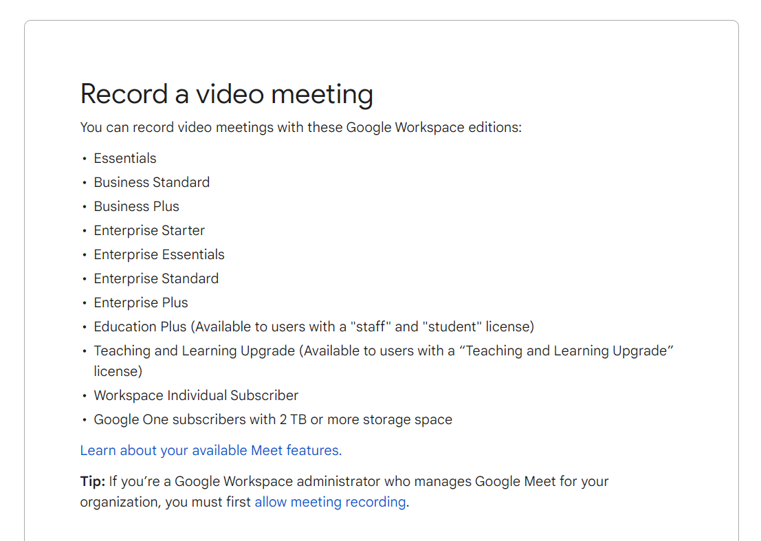 Google One subscribers can now record Meet calls