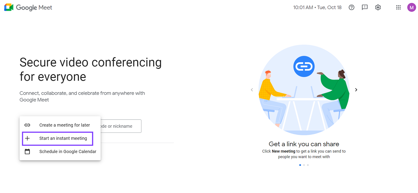 Instant Meeting on Google Meet