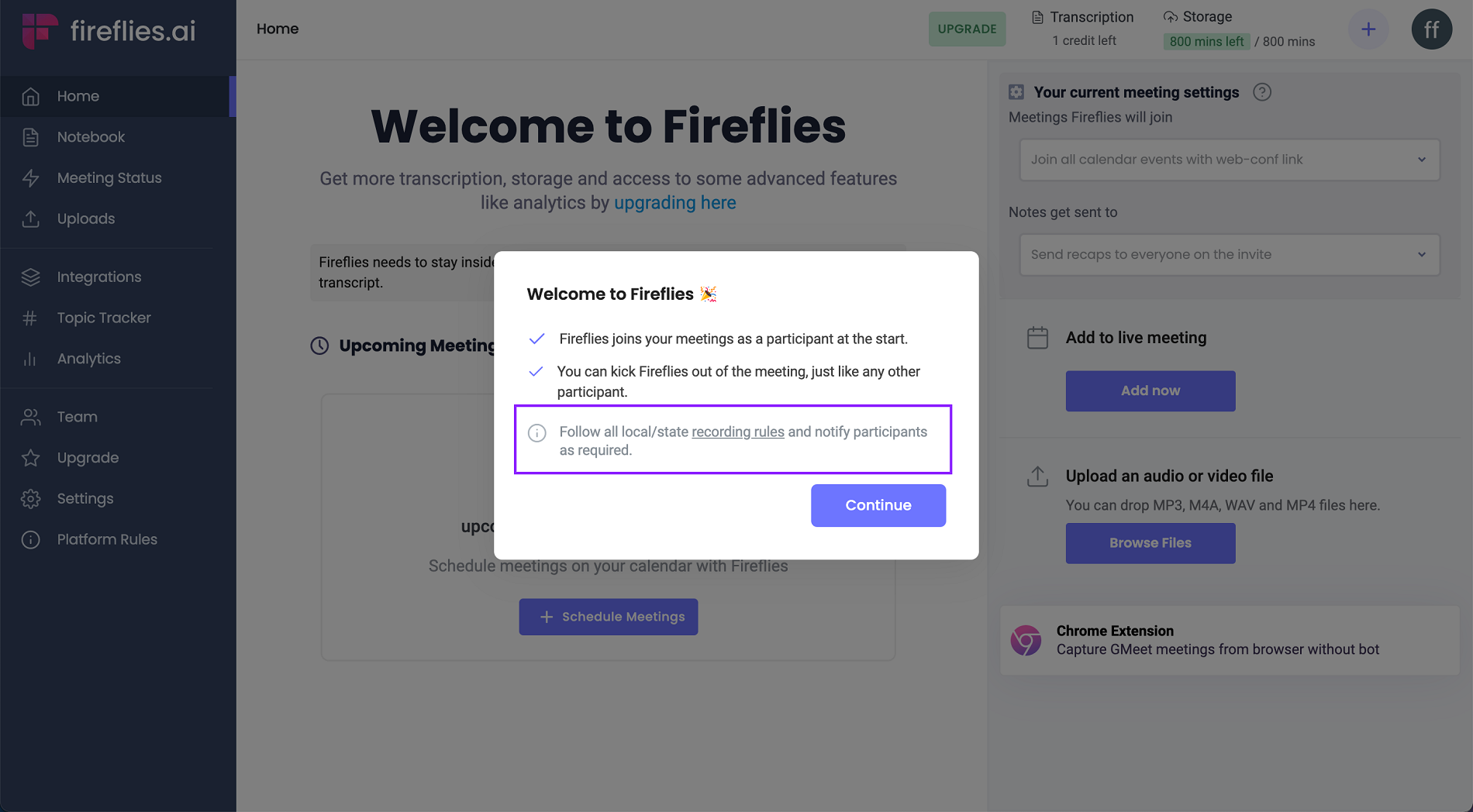 Meeting compliance: Fireflies platform rules