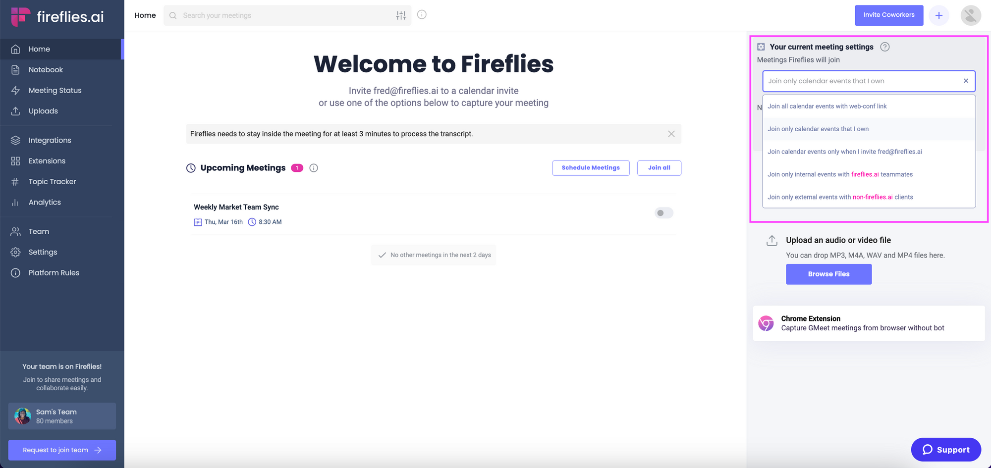 How to use Fireflies to share meeting recaps - Meetings fireflies will join