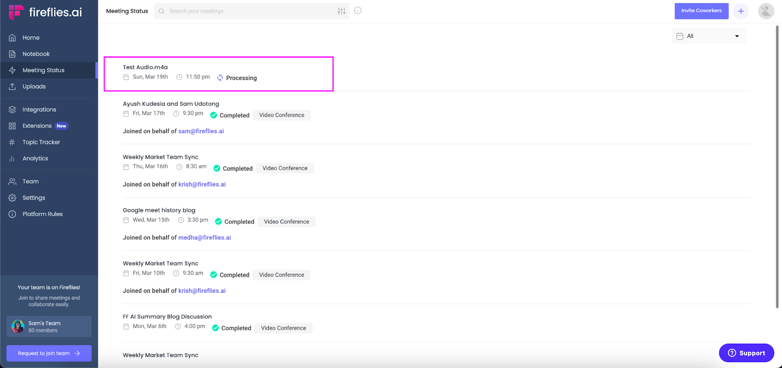 Google meet transcription - Fireflies meeting status