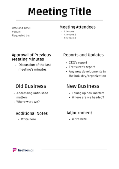 Fireflies board meeting minutes template