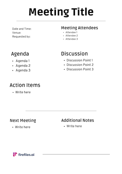 Fireflies: Meeting minutes template 