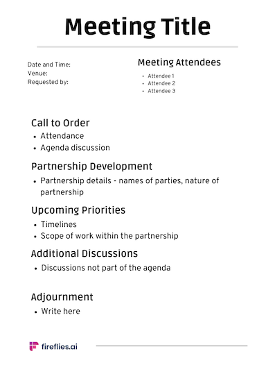 Partnership meeting minutes template