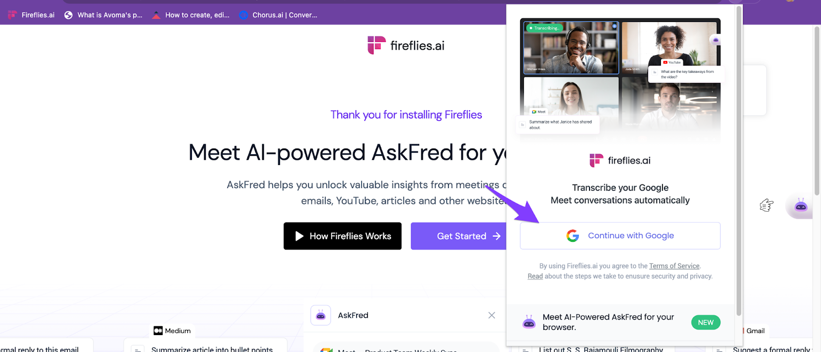 Signup to AskFred for Web using Google account