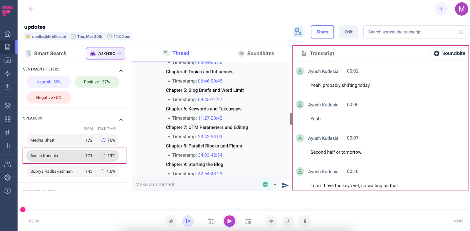 Zoom transcription - Filtering transcript by speaker name