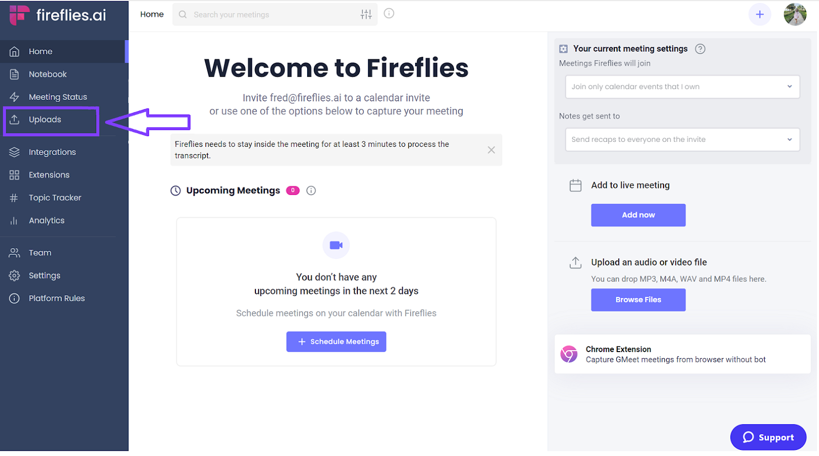 Transcribe wav to text with Fireflies