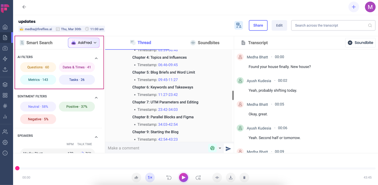 Zoom transcription - Search and analysis with Smart Search