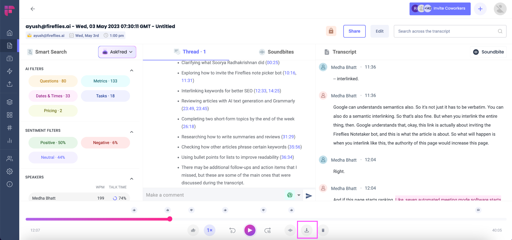 Zoom transcription - Export options