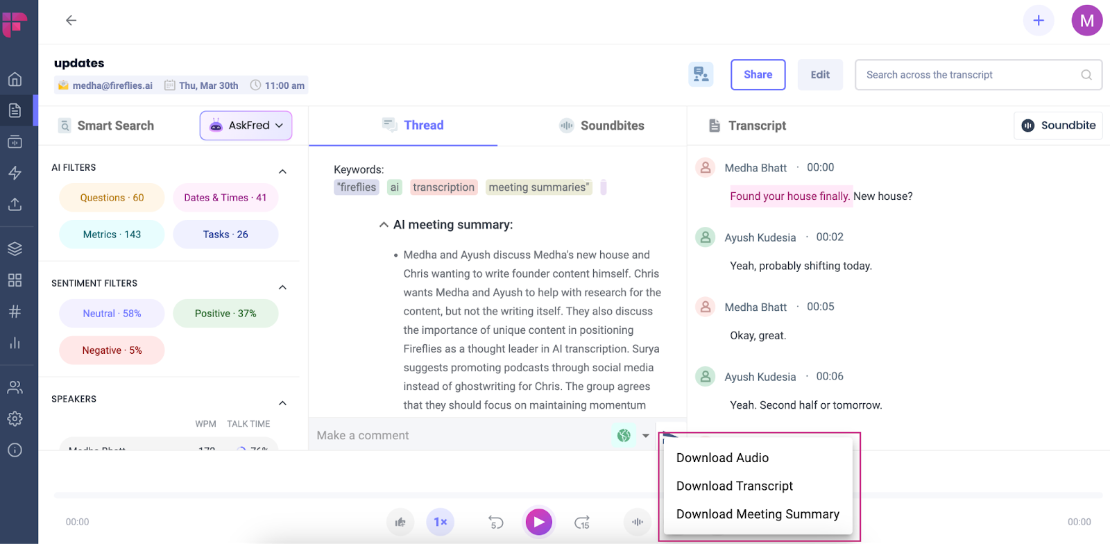 Zoom transcription - Download audio, transcript or meeting summary