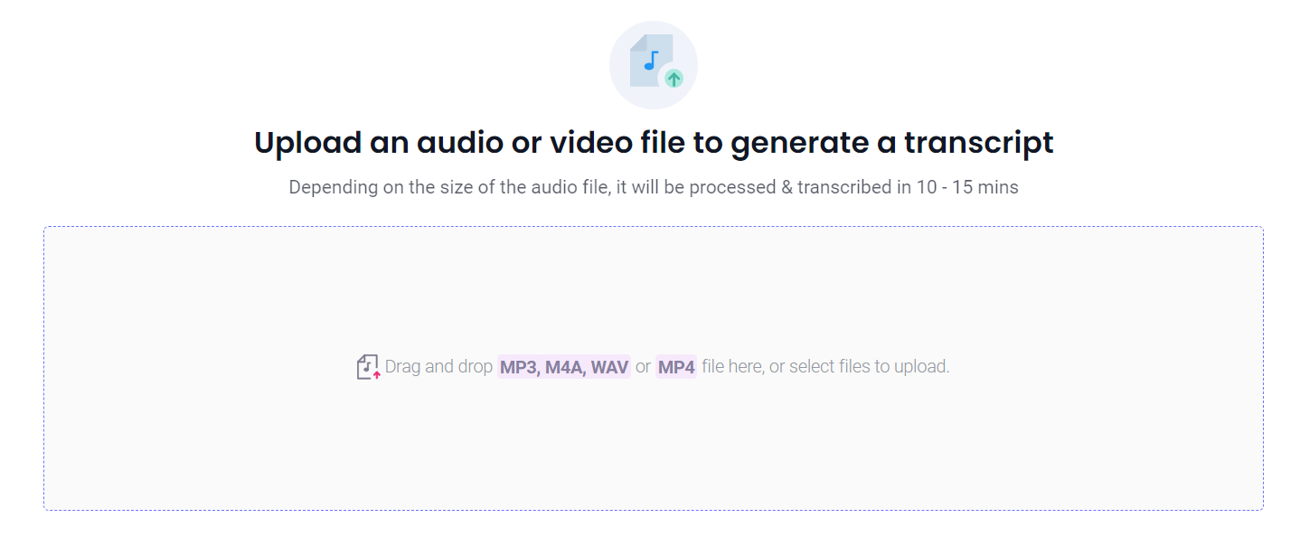 upload the file to convert wav to transcript