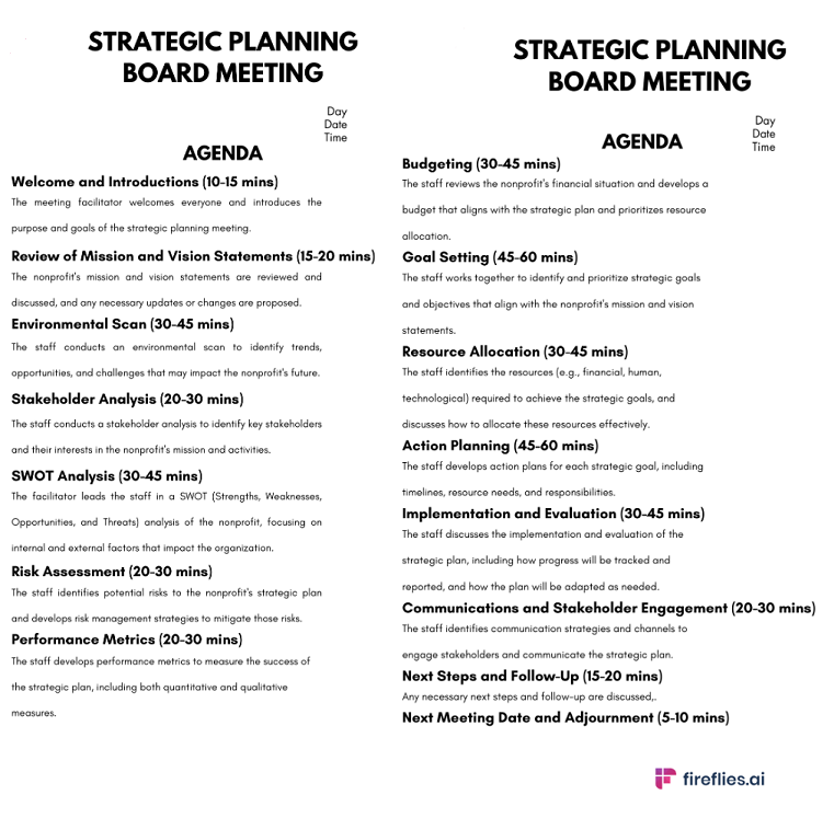 Strategic planning meeting agenda template