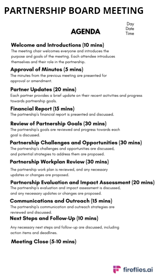 Partnership board meeting agenda