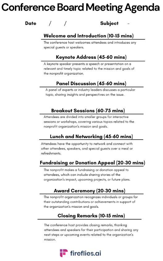 Conference board meeting agenda template