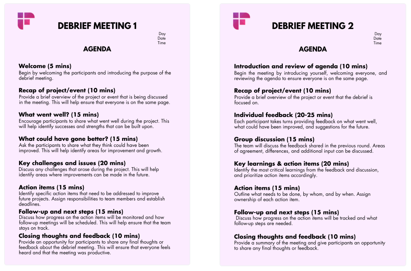 How to conduct a debrief meeting - Templates for debrief meeting agenda