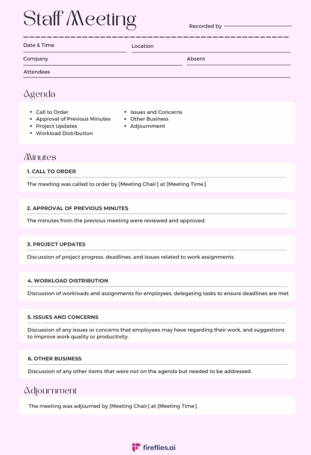 staff corporate meeting minutes template