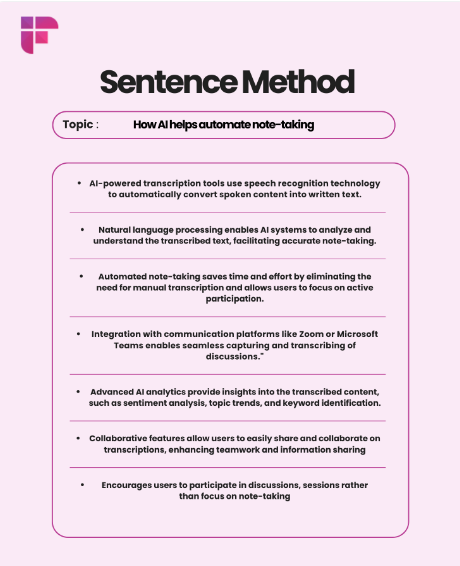 sentence type of note taking method