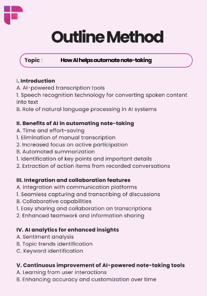 Types of note taking method - the outline method