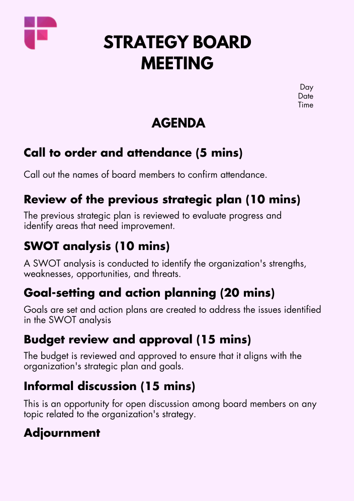 Strategic board meeting agenda template