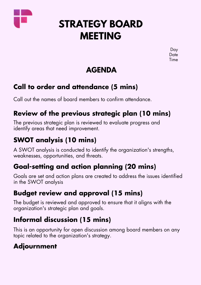 example agenda for problem solving meeting