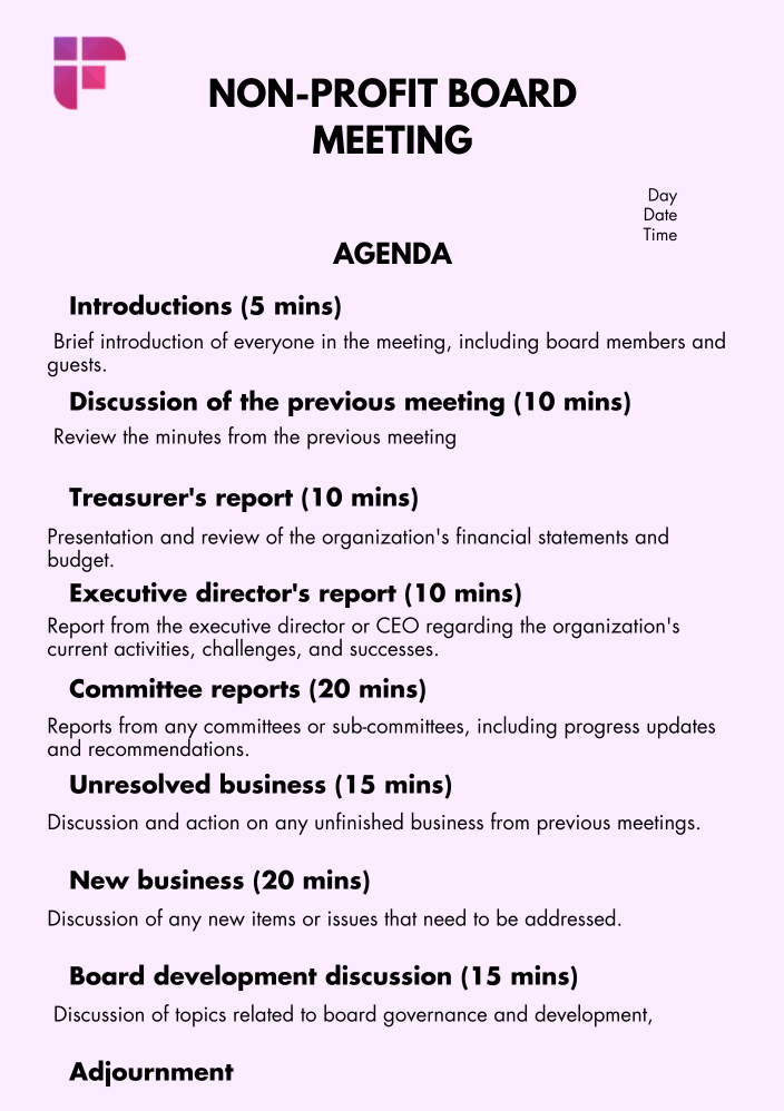 Nonprofit board meeting agenda template