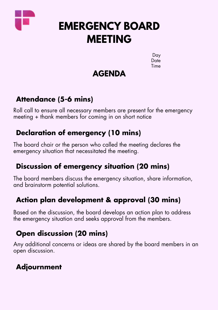 Emergency board meeting agenda template