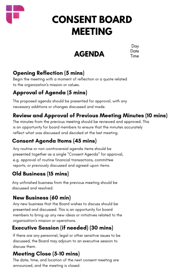 Consent nonprofit board meeting agenda template
