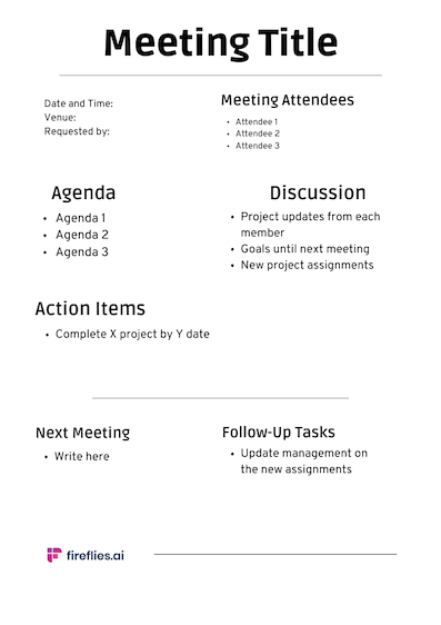 Fireflies project meeting minutes template