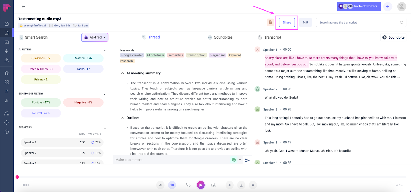 Transcribe meeting minutes - Manually share the transcript of uploaded meeting