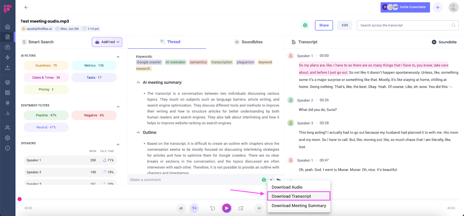 Transcribe meeting minutes - Download the transcript