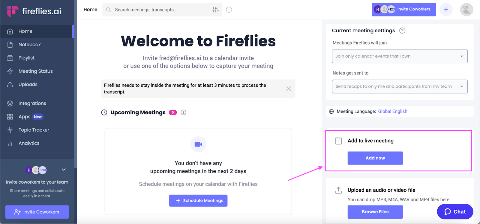 Use Fireflies to transcribe your Zoom meeting - Add Fireflies to live meeting