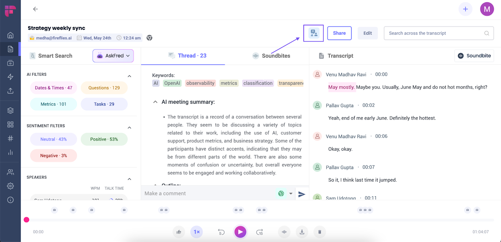 Transcribe meeting minutes - Manually share the transcript after the meeting