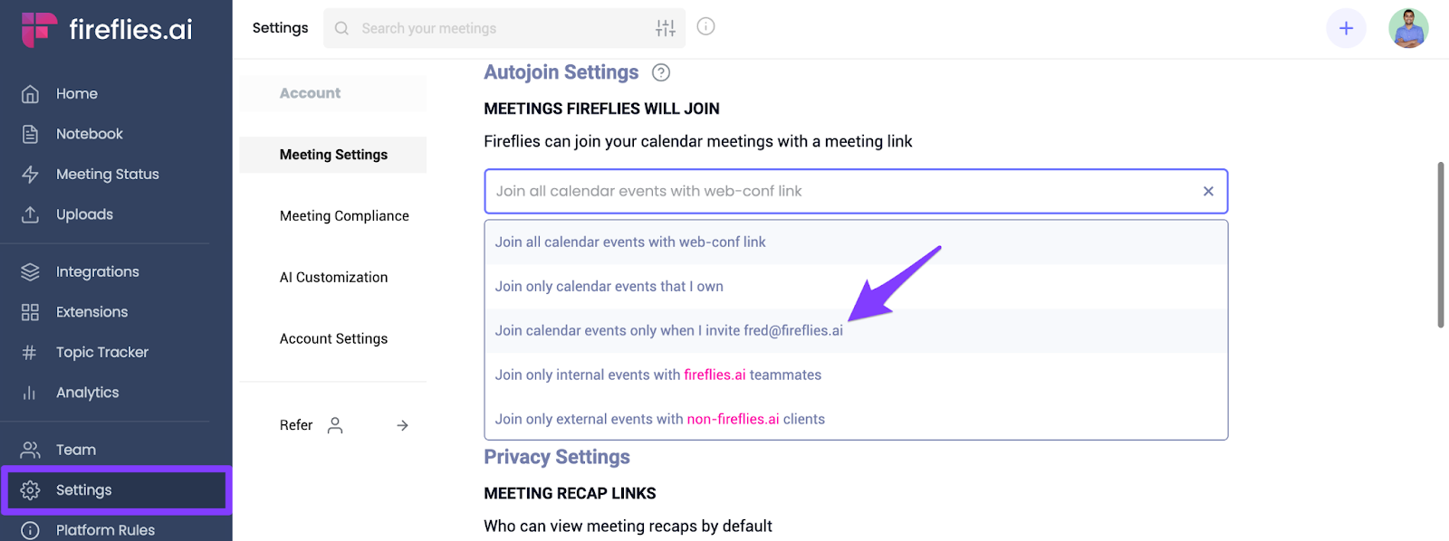 How to transcribe a meeting? auto configure Fireflies settings