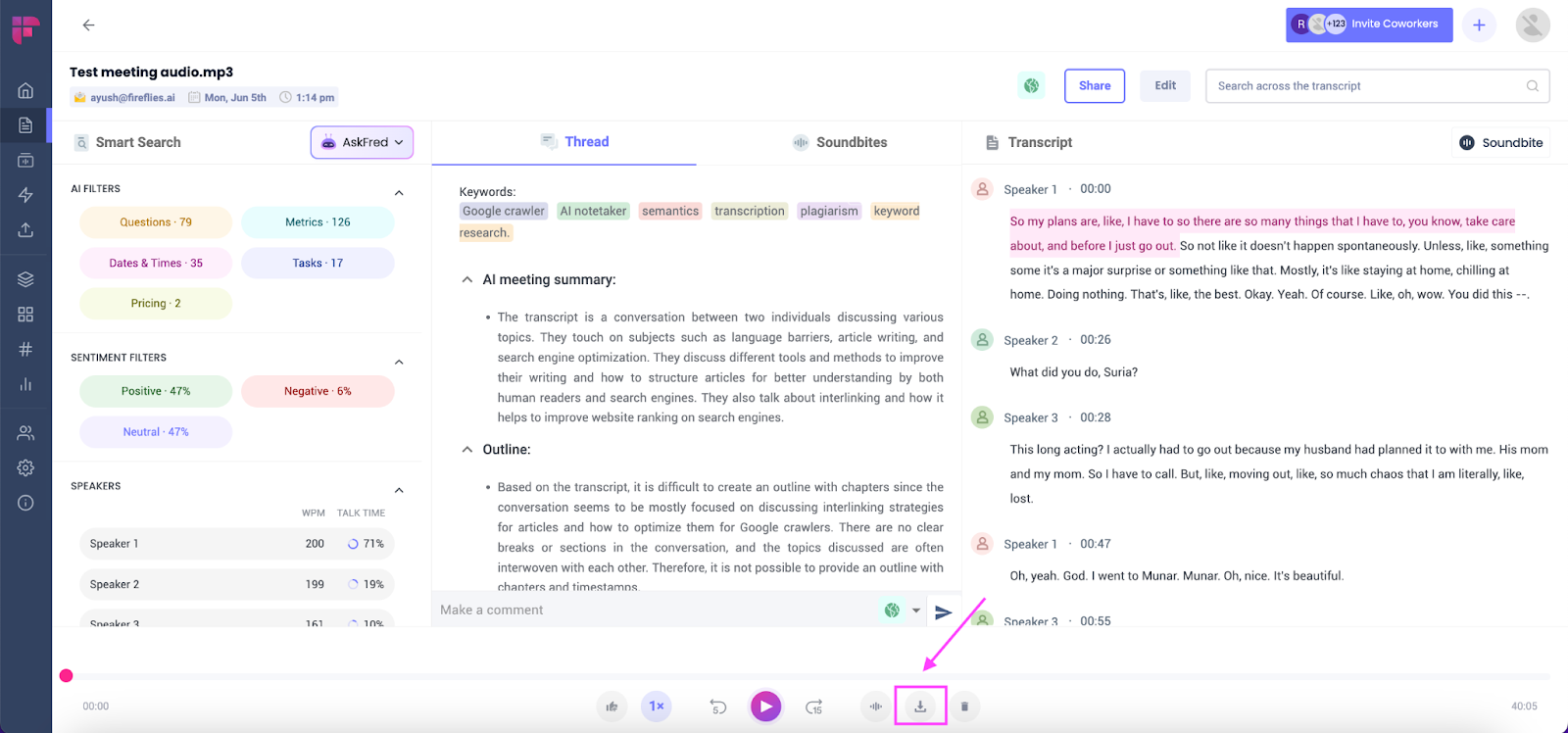 Transcribe meeting minutes - Download the transcript