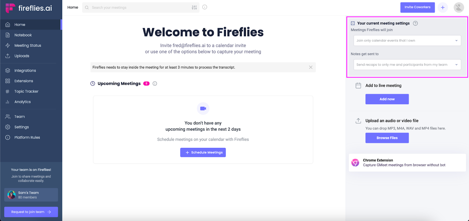 Transcribe meeting minutes - Review your Fireflies meeting settings