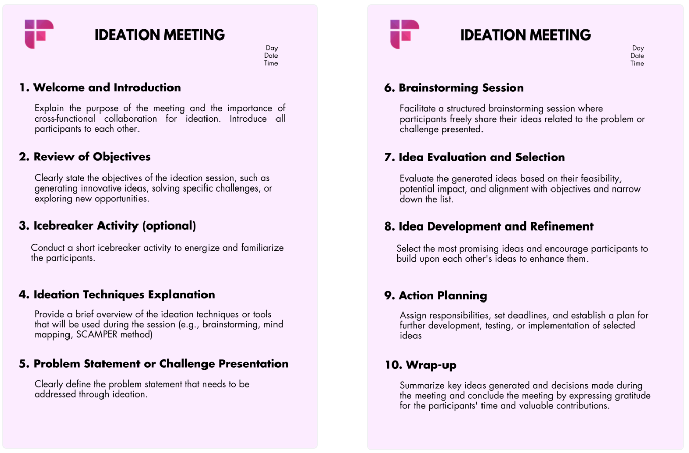 Cross functional meeting - Ideation meeting template