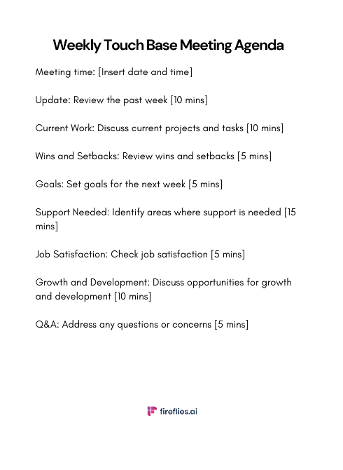 Weekly touch base meeting agenda