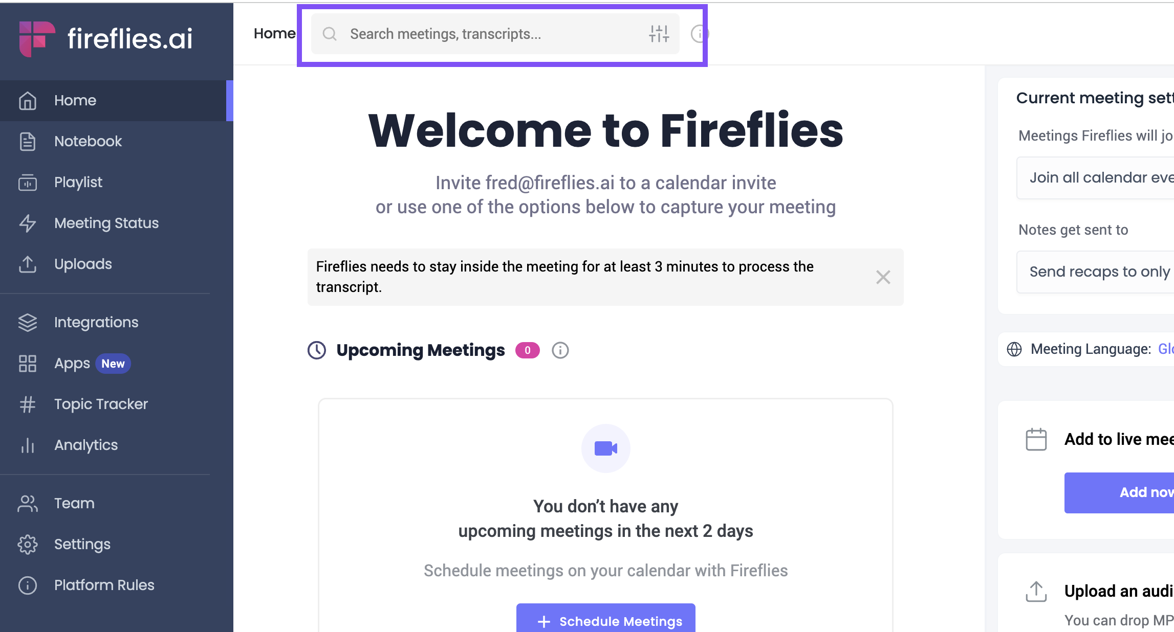 Fireflies Global Search feature