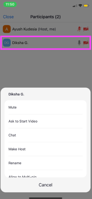 How to mute other participants in a Zoom meeting on mobile