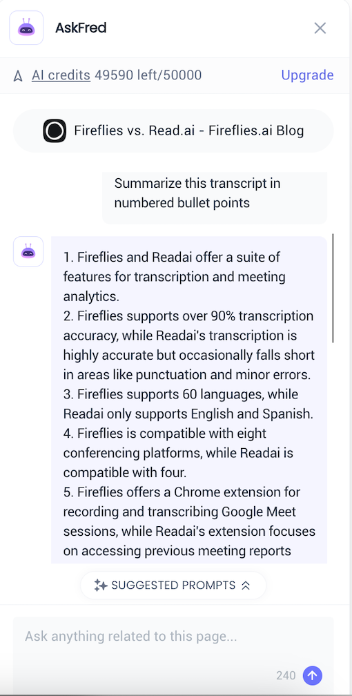 Fireflies vs. Read.ai - AskFred article summary