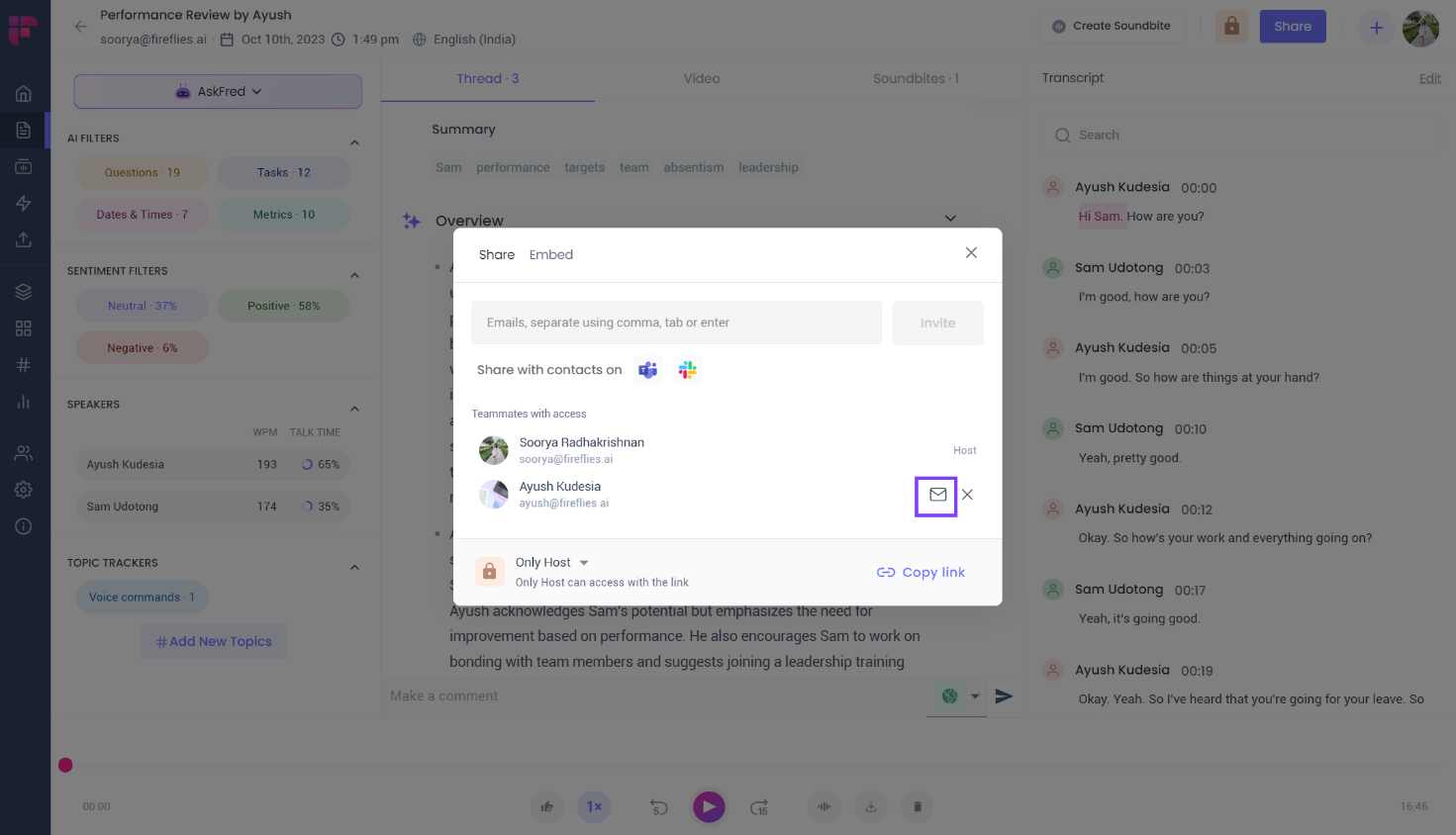 Share notes over email