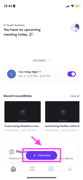 Convert YouTube Shorts to mp3 - tap the +Transcribe button on your home screen
